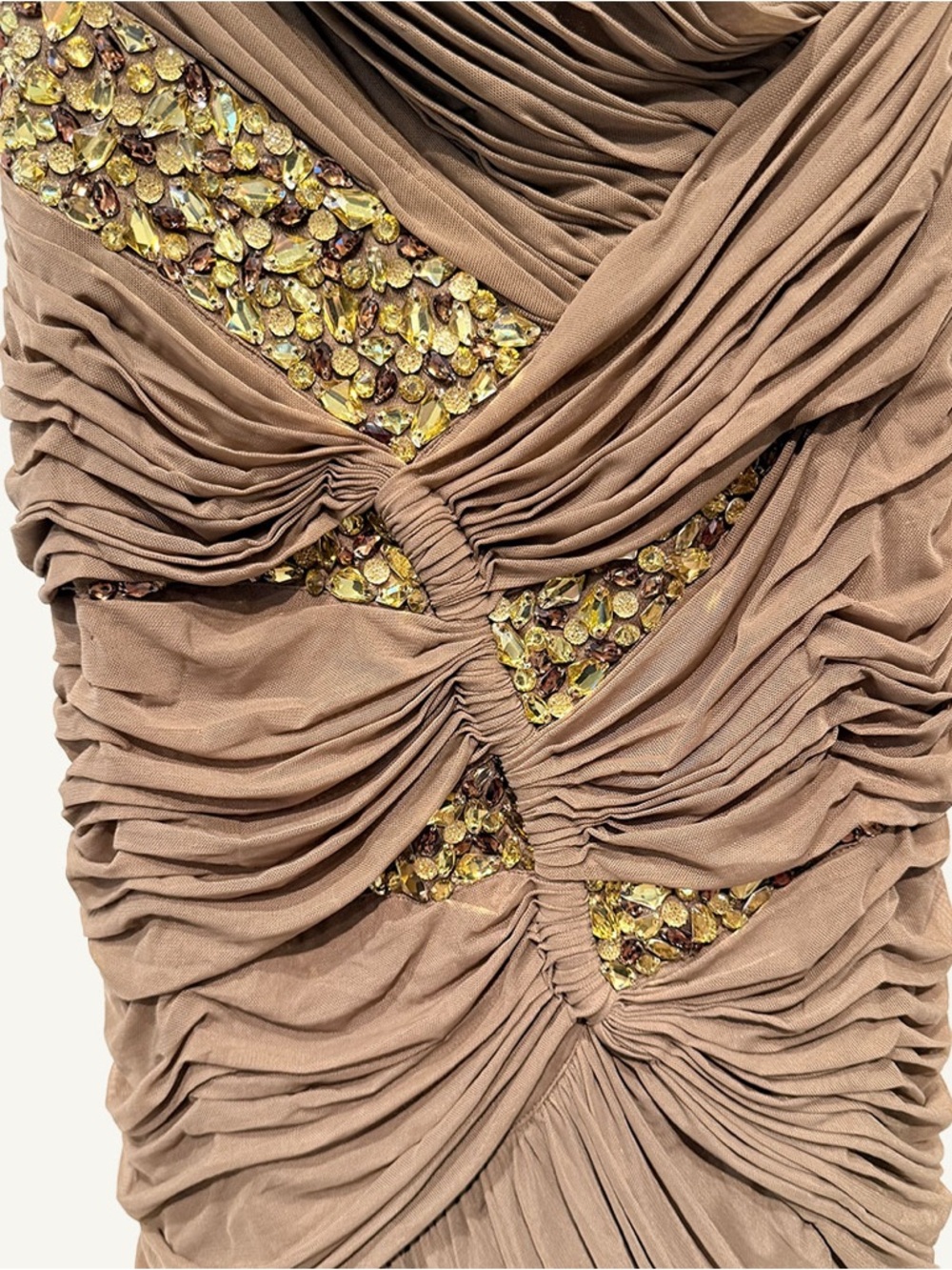 Terani Couture Beaded One Shoulder Mini Dress Nude Gold Size 4 - Picture 9 of 10